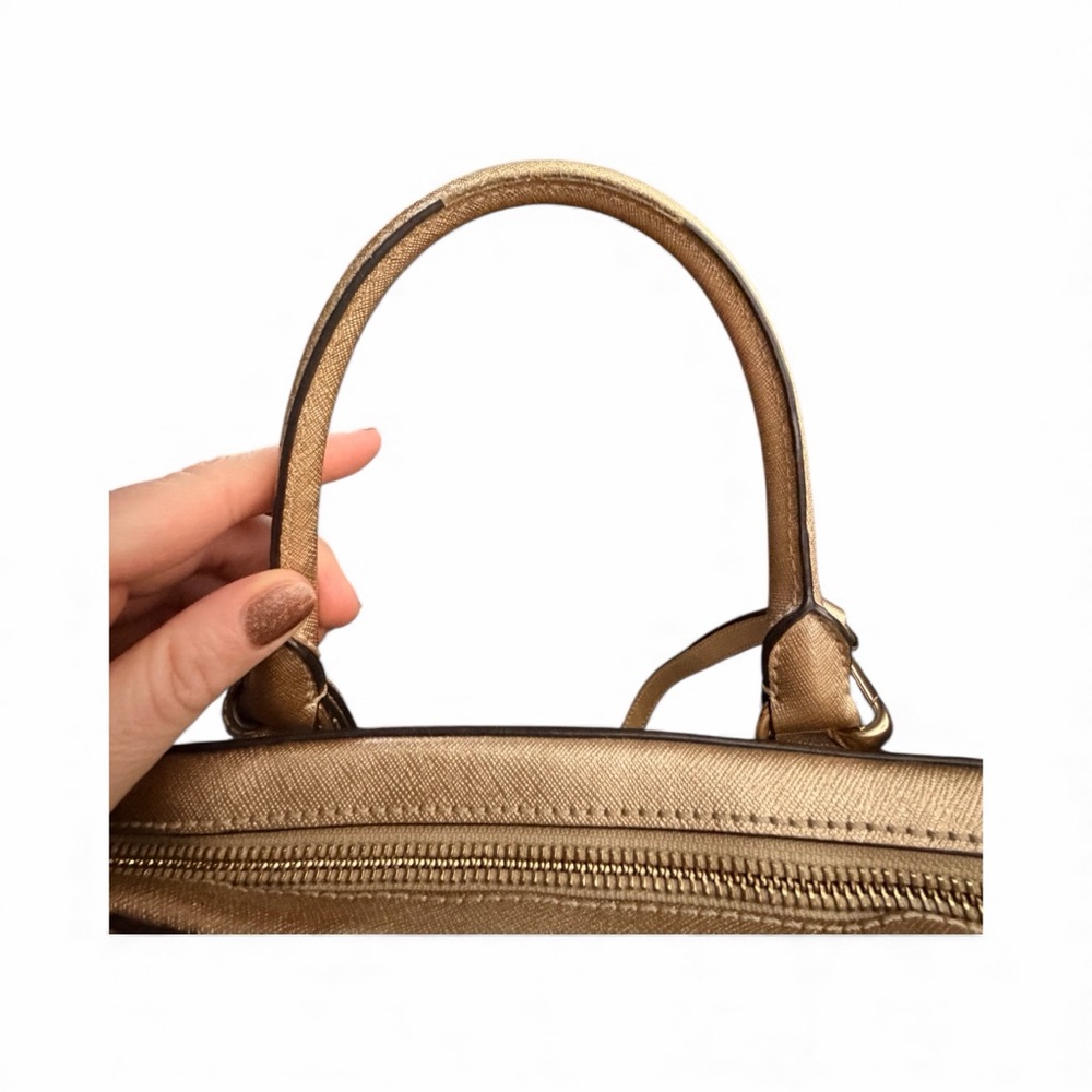Michael Kors Gold Saffiano Leather Satchel w/ Strap + Bag Scarf - Picture 14 of 15